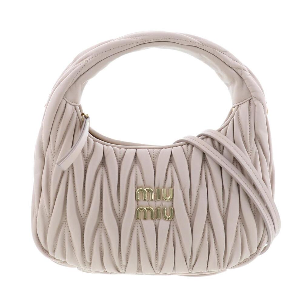 Miu Miu Wonder Matelasse Leather Hobo Bag Handbag Beige